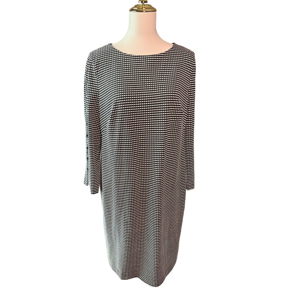 Chico's Women's Dress 1.5 US 8 10 Black White Dot Print Shift 3/4 Sleeve Lined